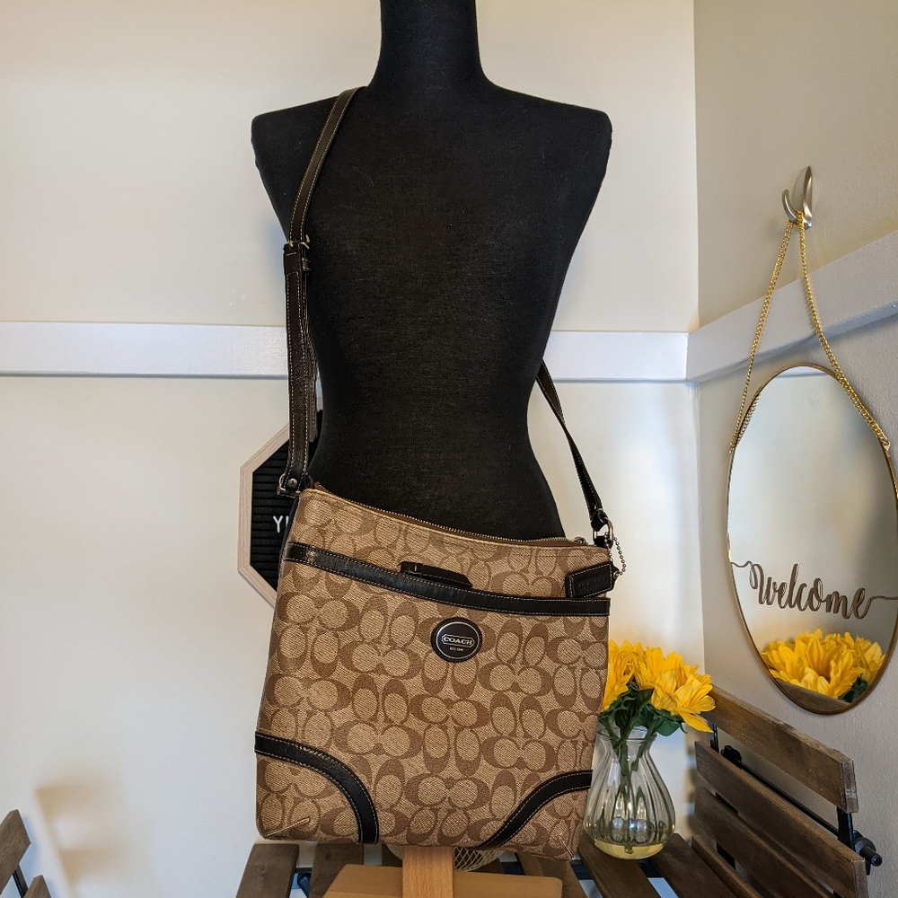 Coach Cross Body Bag with Signature Print Canvas - Picture 2 of 6